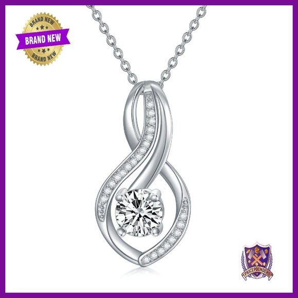 14K White Gold Plated Sterling Silver Diamond Infinity Pendant Necklace